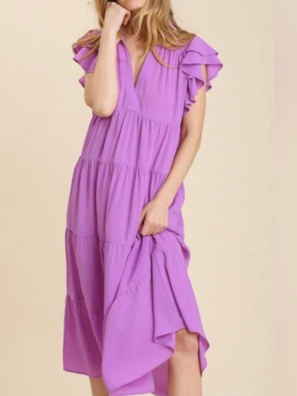 Umgee tiered midi dress, purple/orchid, size 1x, excellent!